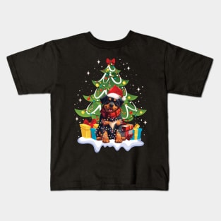 Merry Christmas Tree With Rottweiler Dog Kids T-Shirt